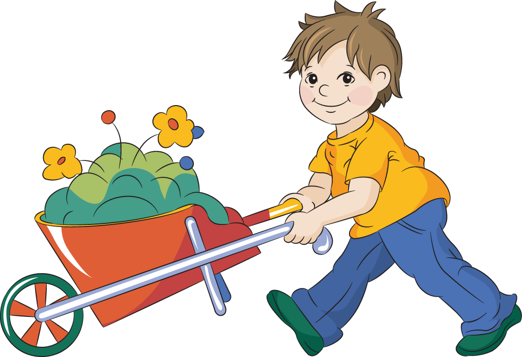 Child Pushing Wheelbarrow Illustration PNG