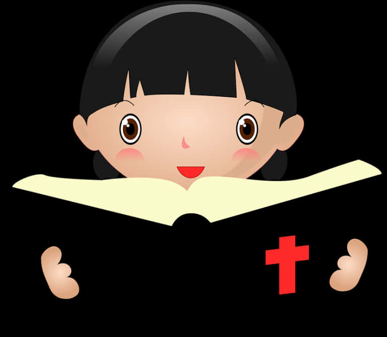 Child Reading Bible Cartoon PNG
