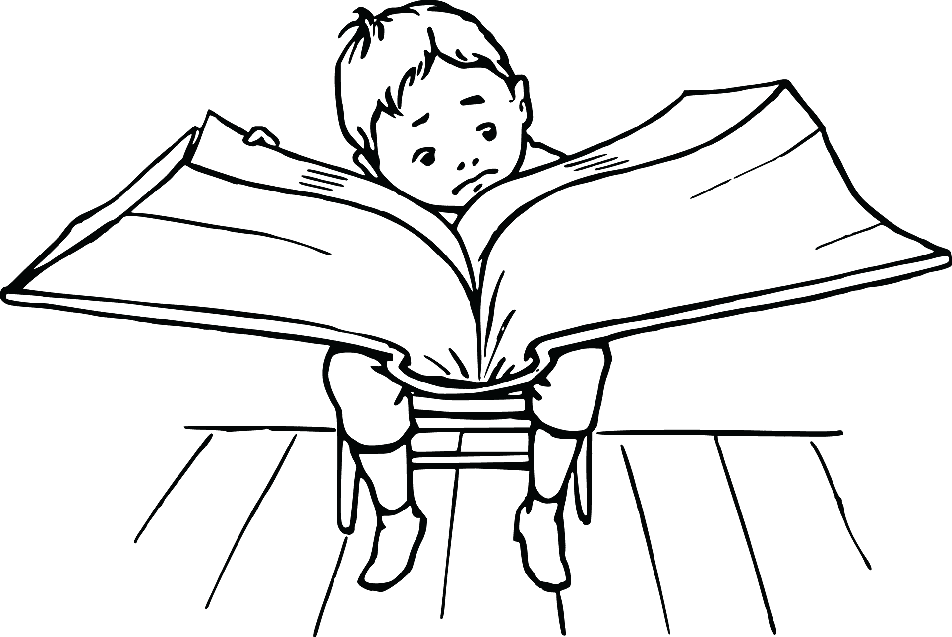Child Reading Giant Book PNG