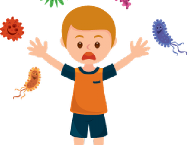 Child Surrounded By Cartoon Bacteria PNG