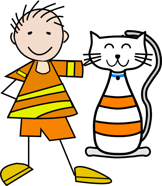 Childand Calico Cat Cartoon PNG