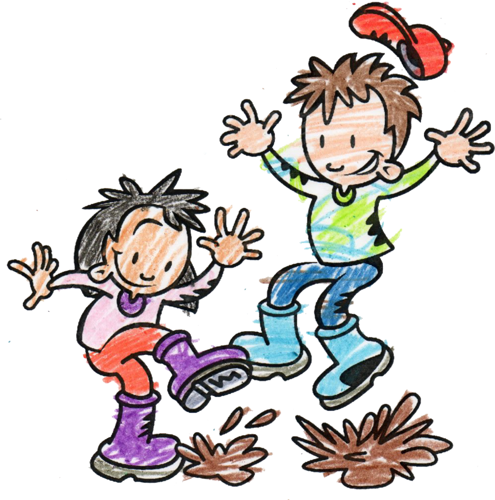 Children Jumpingin Puddles Cartoon PNG