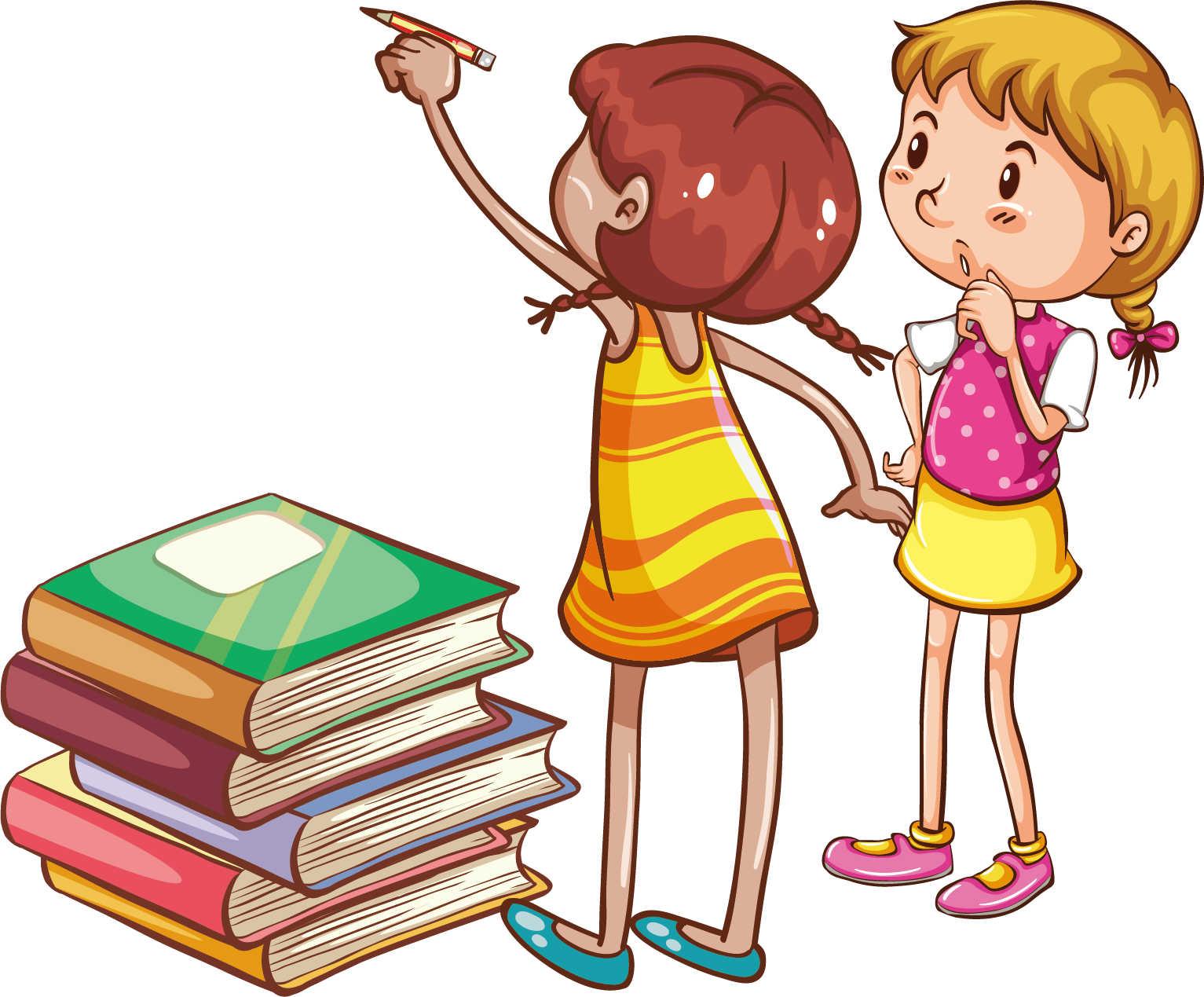 Children Learning Together Cartoon PNG