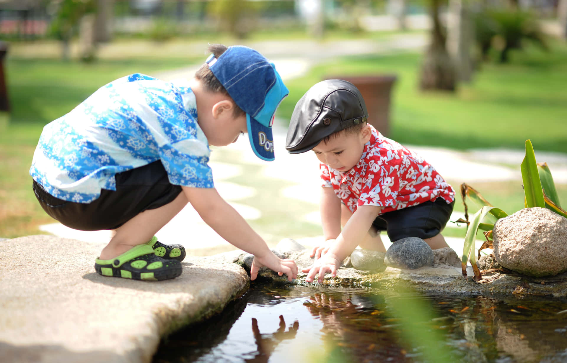 Two Boys Playing With A Pond