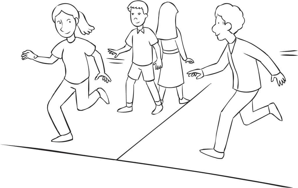 Children Playing Tag Line Art PNG