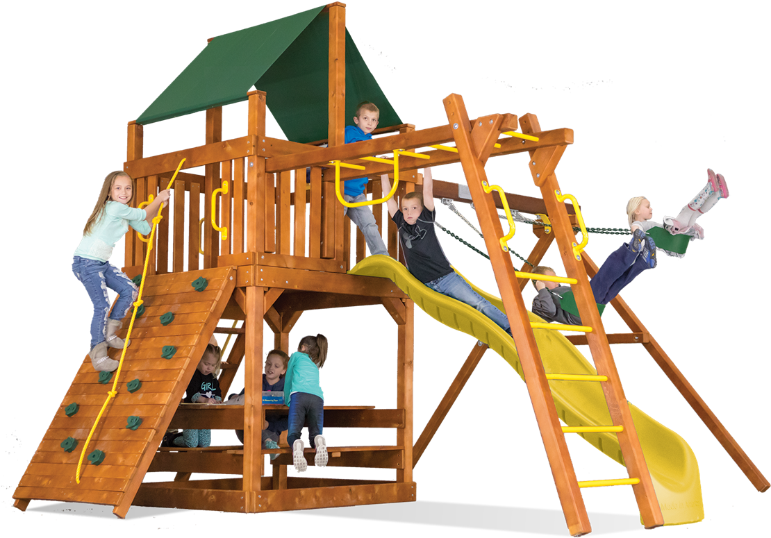 Download Children Playingon Wooden Playset | Wallpapers.com