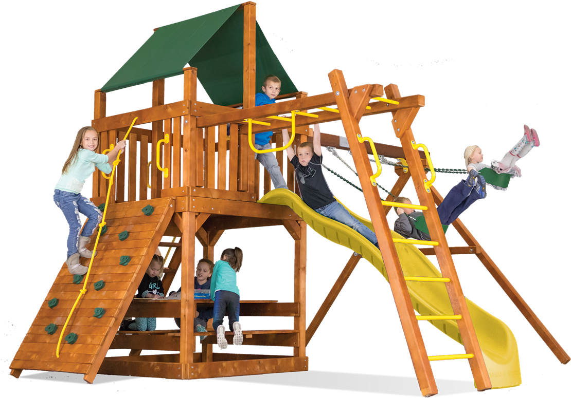 Children Playingon Wooden Playset PNG