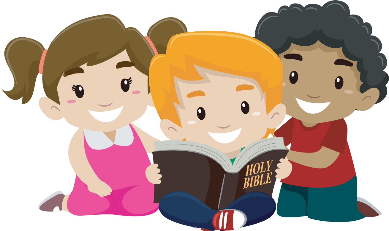 Children Reading Bible Clipart PNG