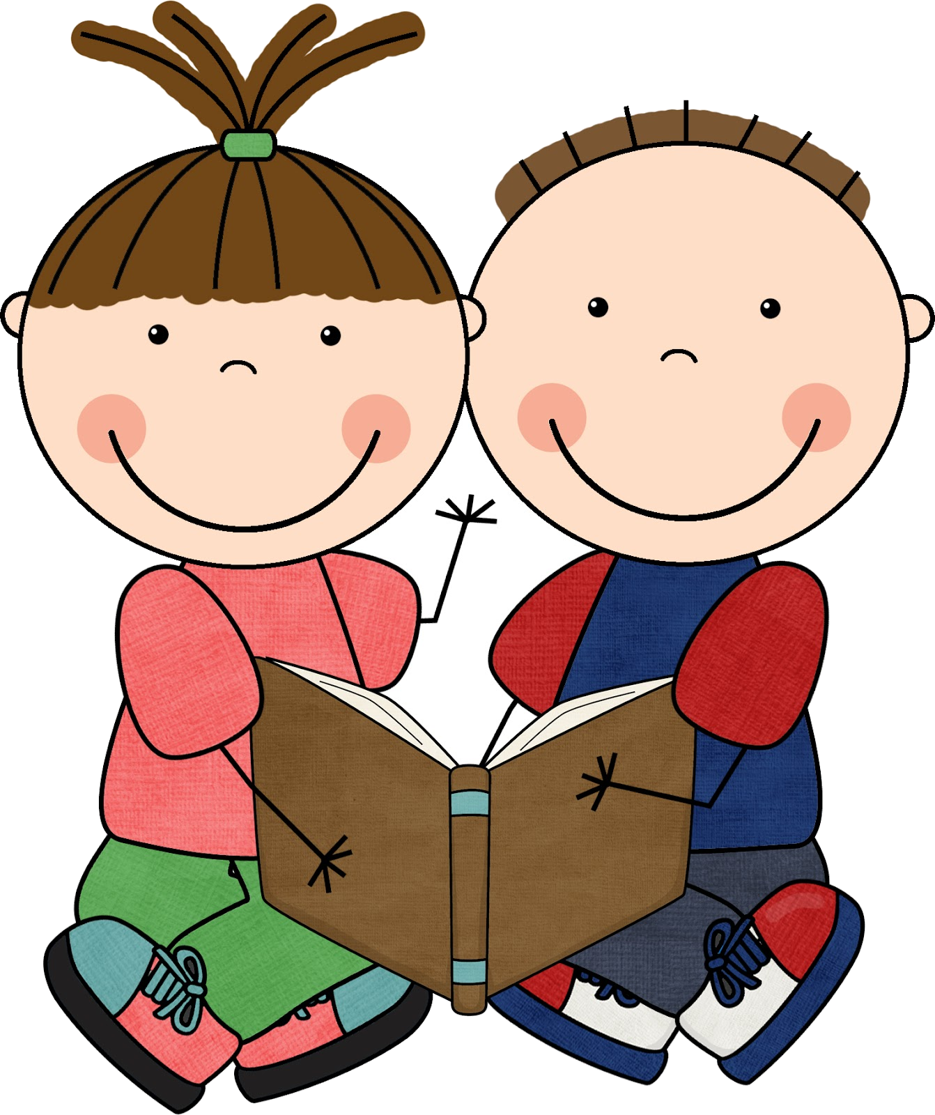 Children Reading Together Cartoon PNG
