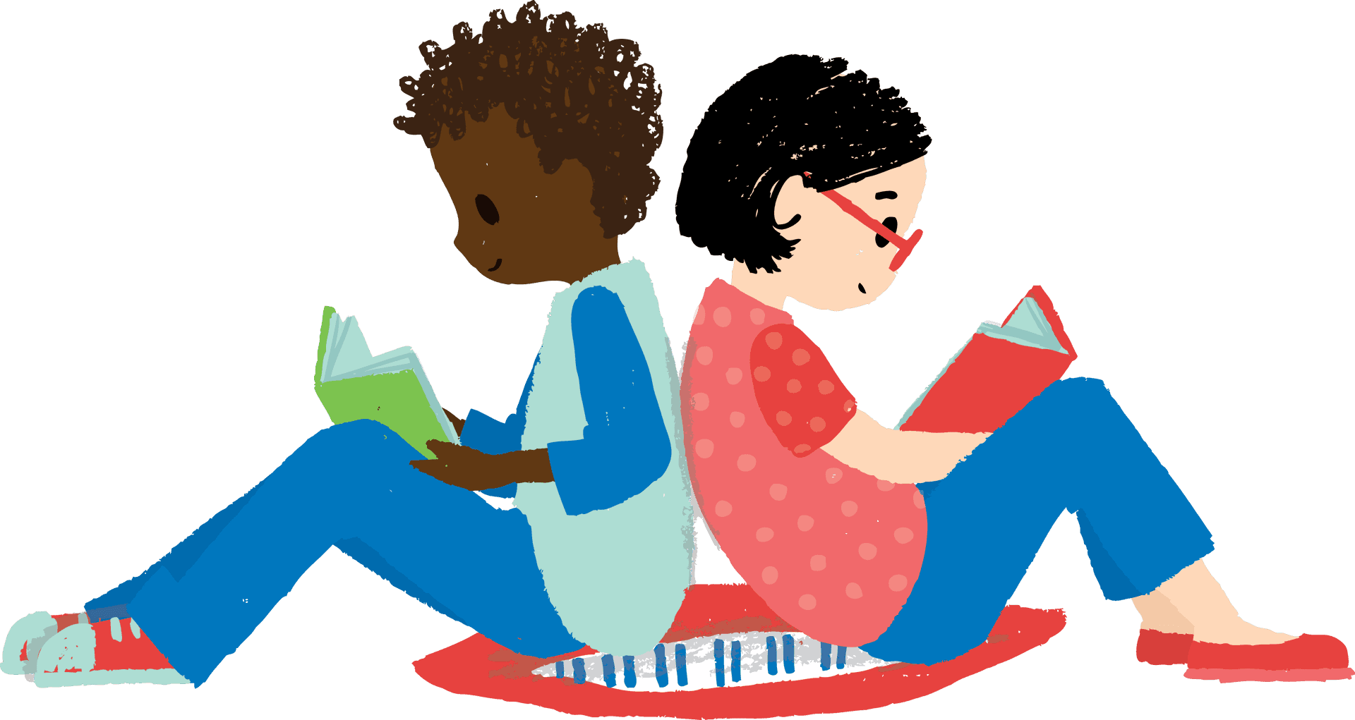 Children Reading Together Illustration PNG