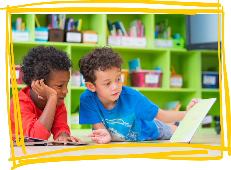 Children Reading Togetherin Library PNG