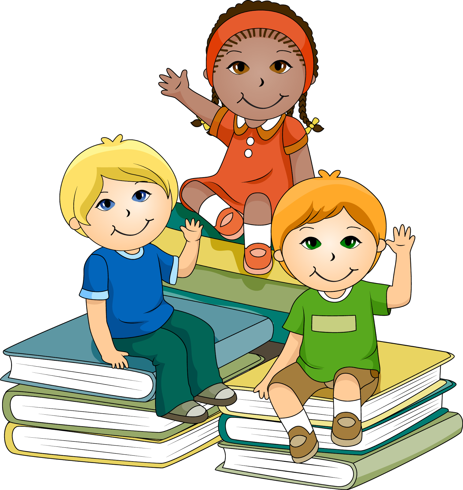 Children Sittingon Stackof Books PNG
