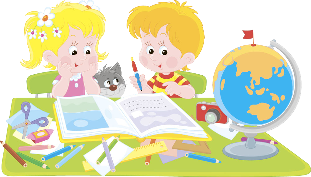 Children Studying Cartoon PNG