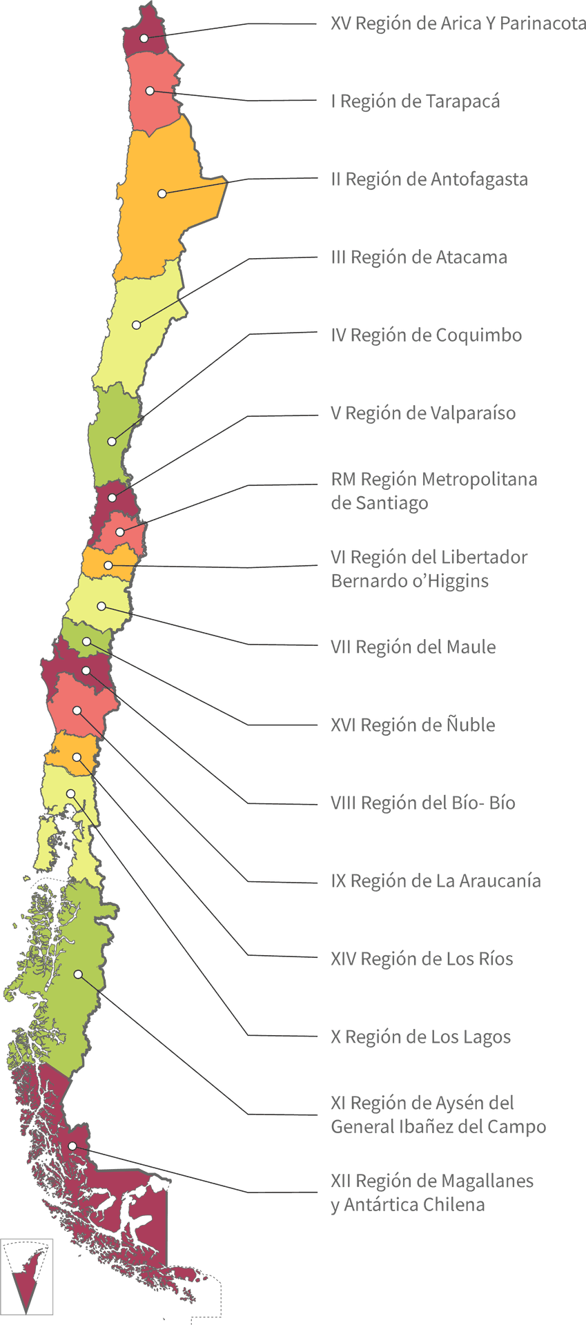 Chile Administrative Regions Map PNG