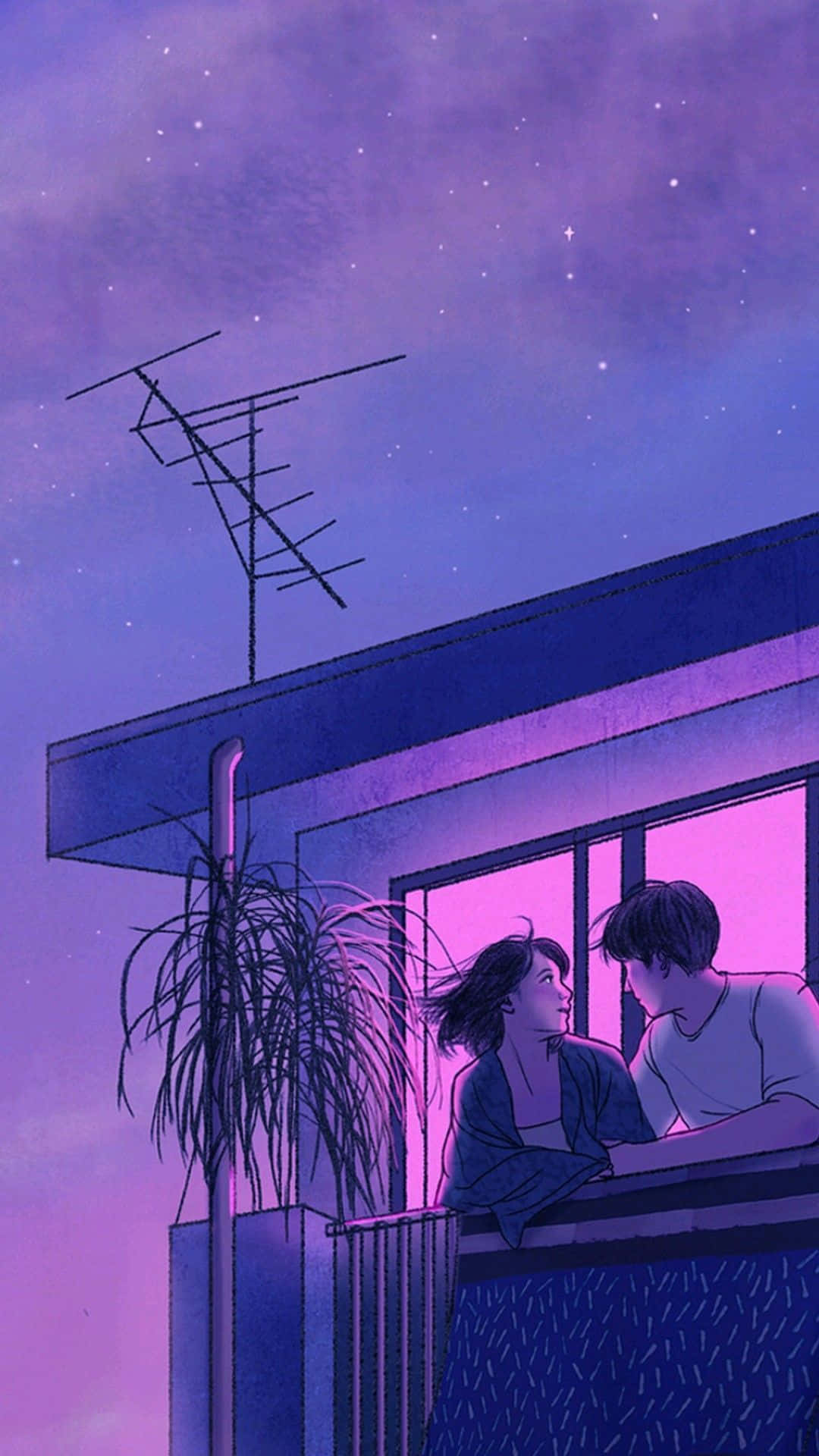 A Couple Sitting On A Balcony Looking At The Sky Wallpaper