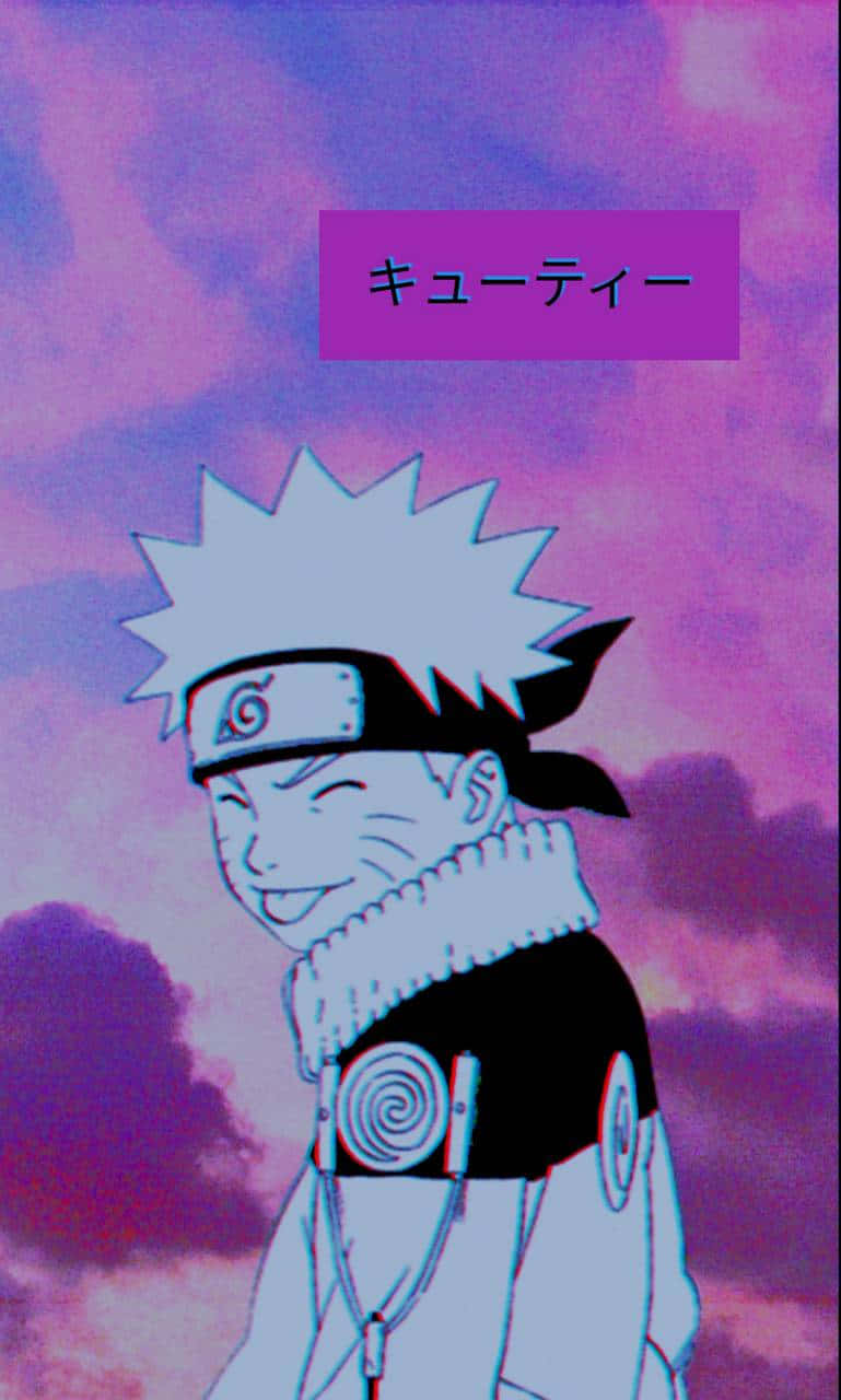 Et billede af en Naruto-karakter med et lilla himmelbagtæppe. Wallpaper