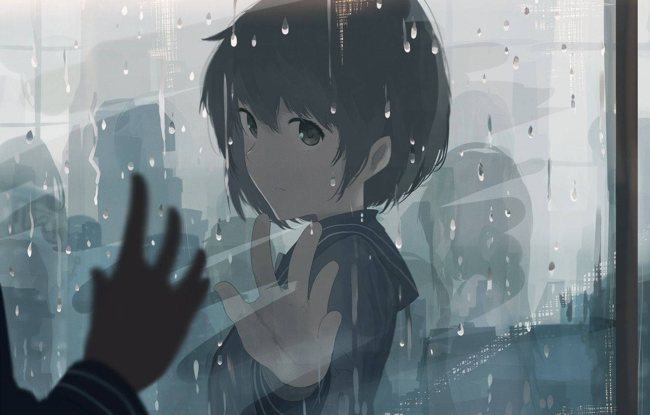 Chicade Anime Relajada Con Reflejo De Lluvia Fondo de pantalla