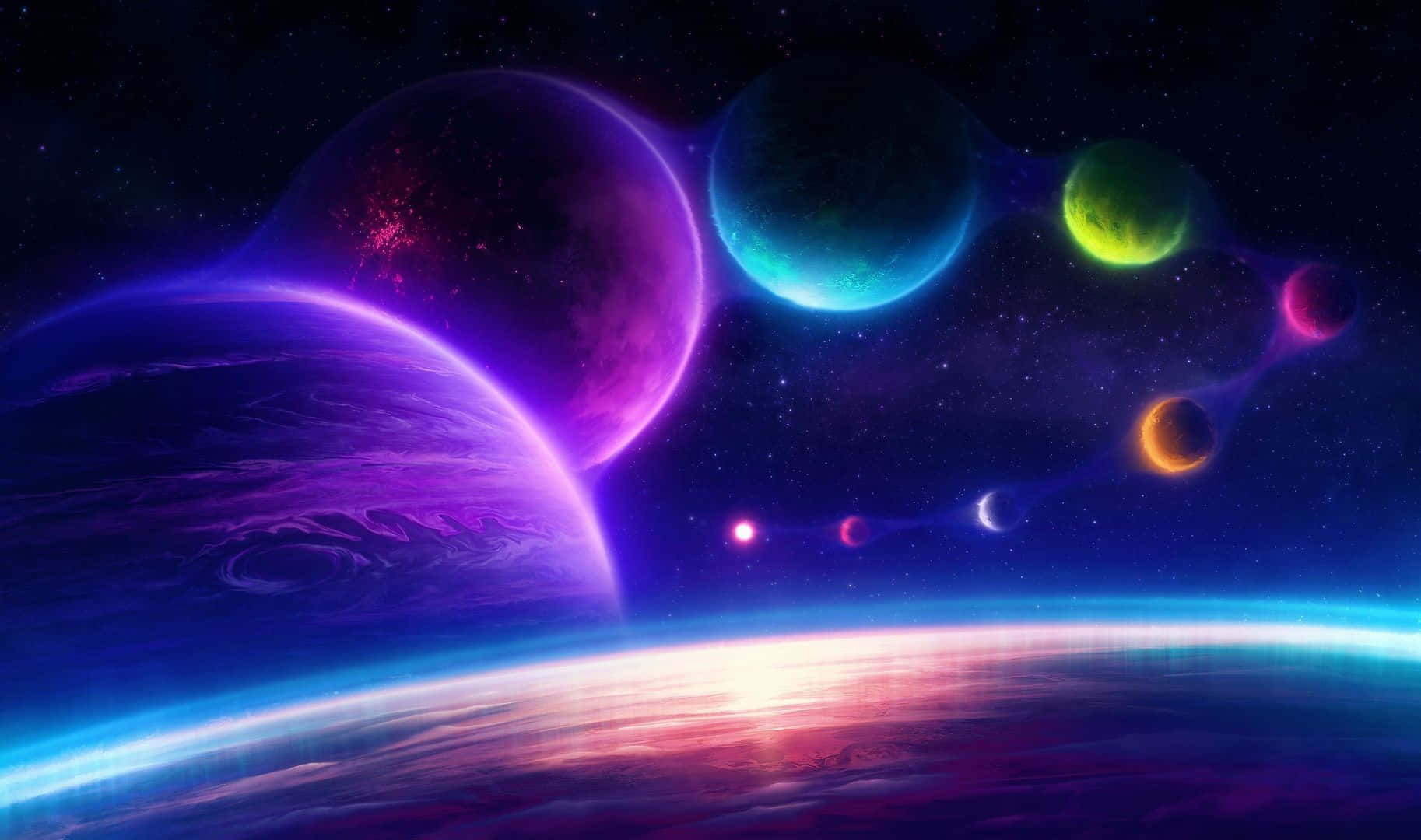 A Colorful Space With Planets And Stars Wallpaper