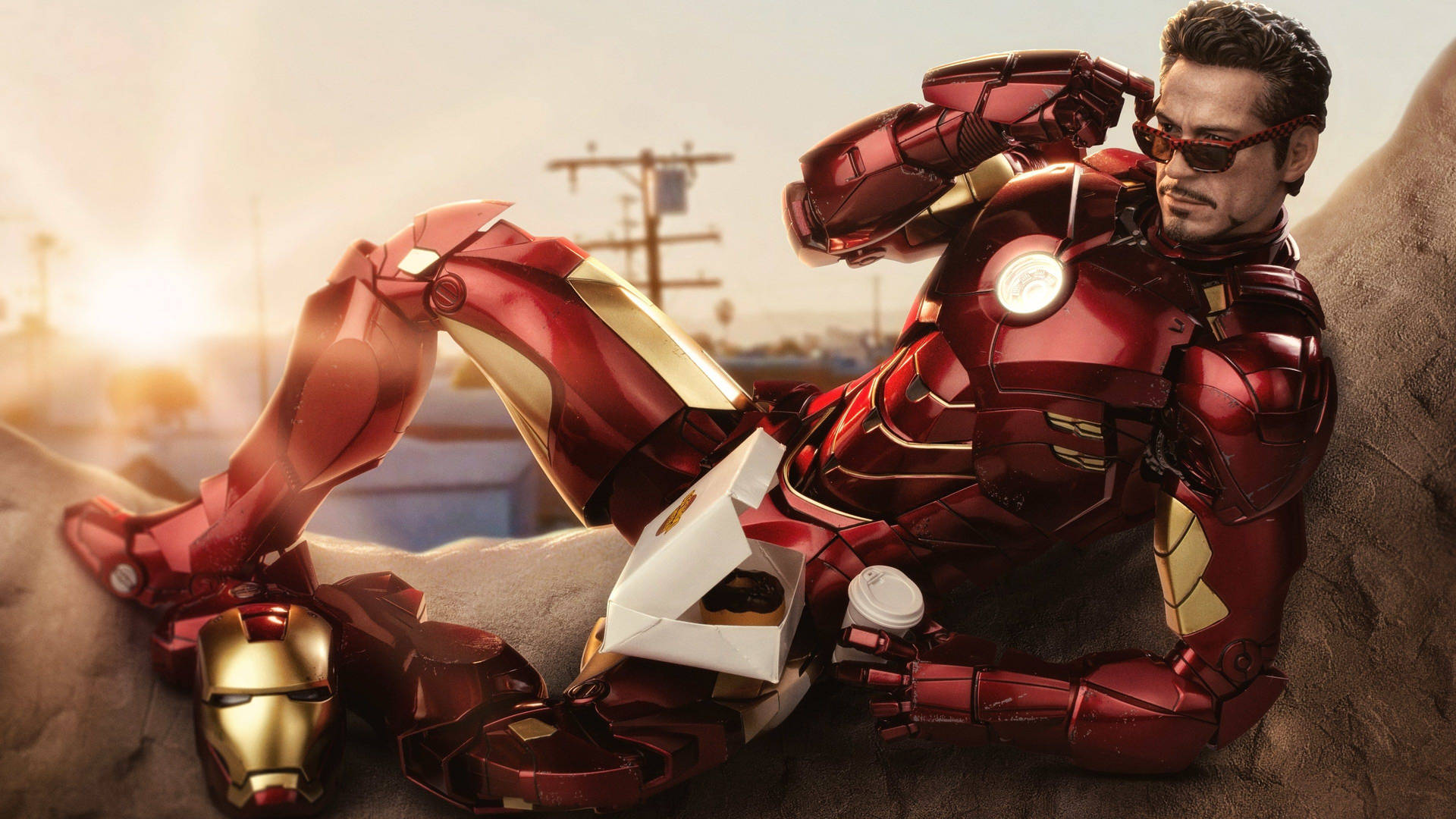 Chilling Tony Stark Iron Man Superhero Wallpaper
