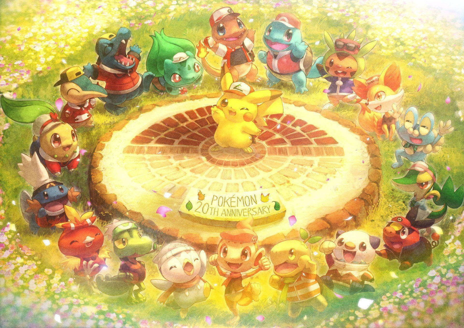 Chimchar And Other Pokemon Anniversary Illustration Wallpaper