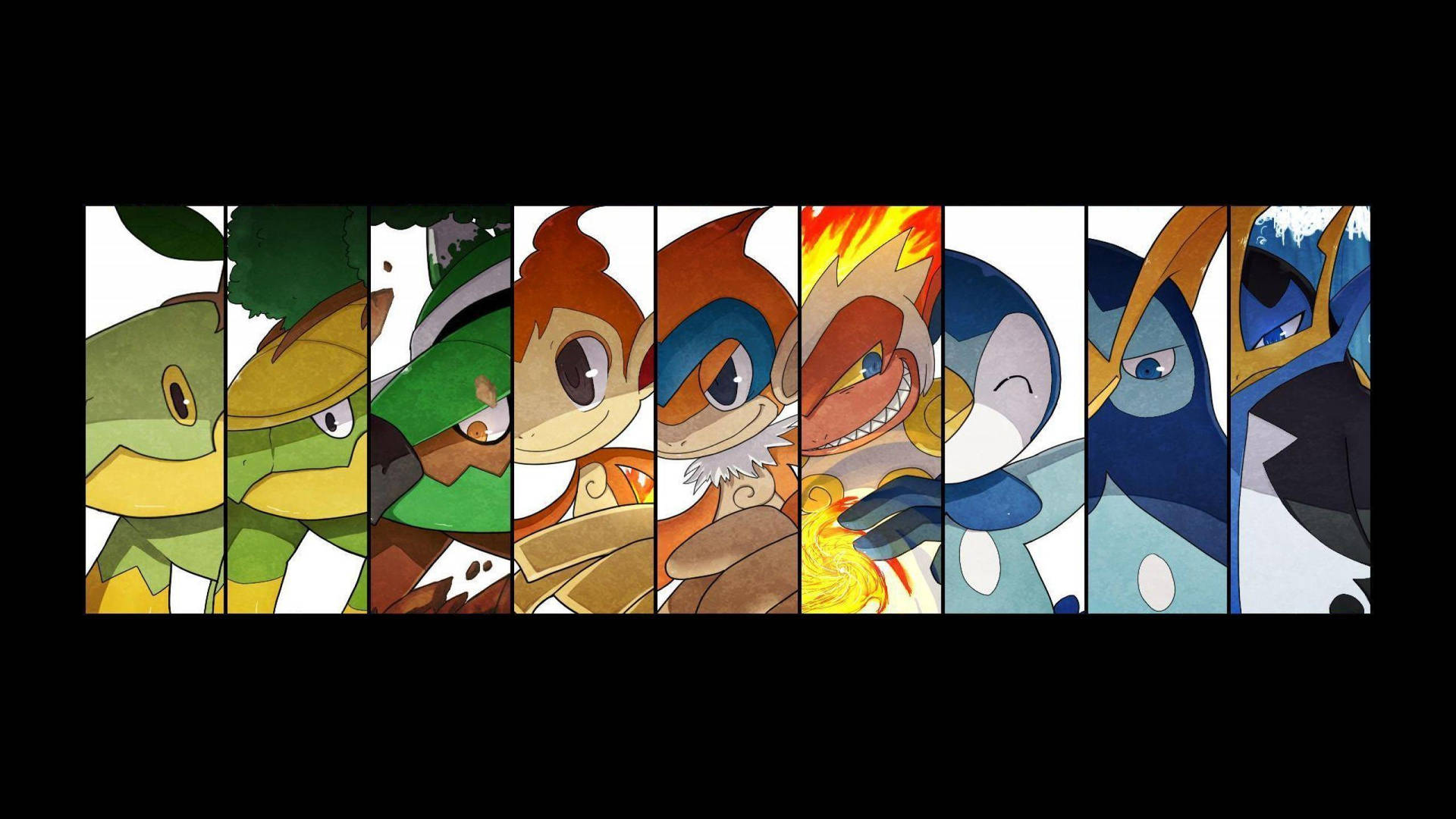 Chimchar And Other Pokemon Side-by-side Wallpaper