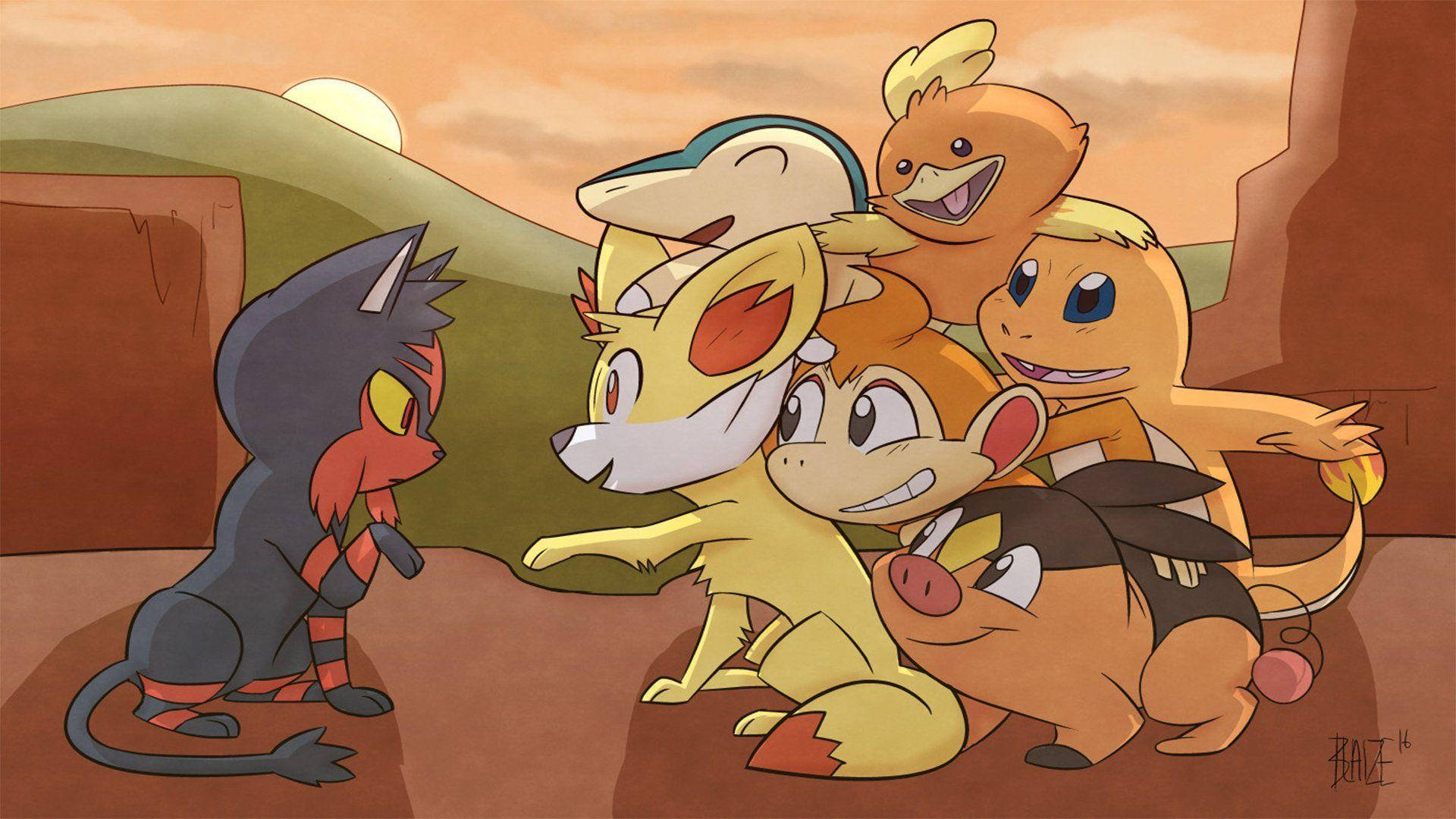 Download Chimchar With Litten And Other Pokemon Wallpaper 