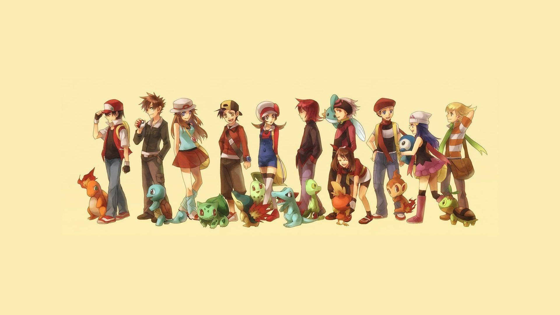 Chimchar With Pokemon And Trainers Wallpaper