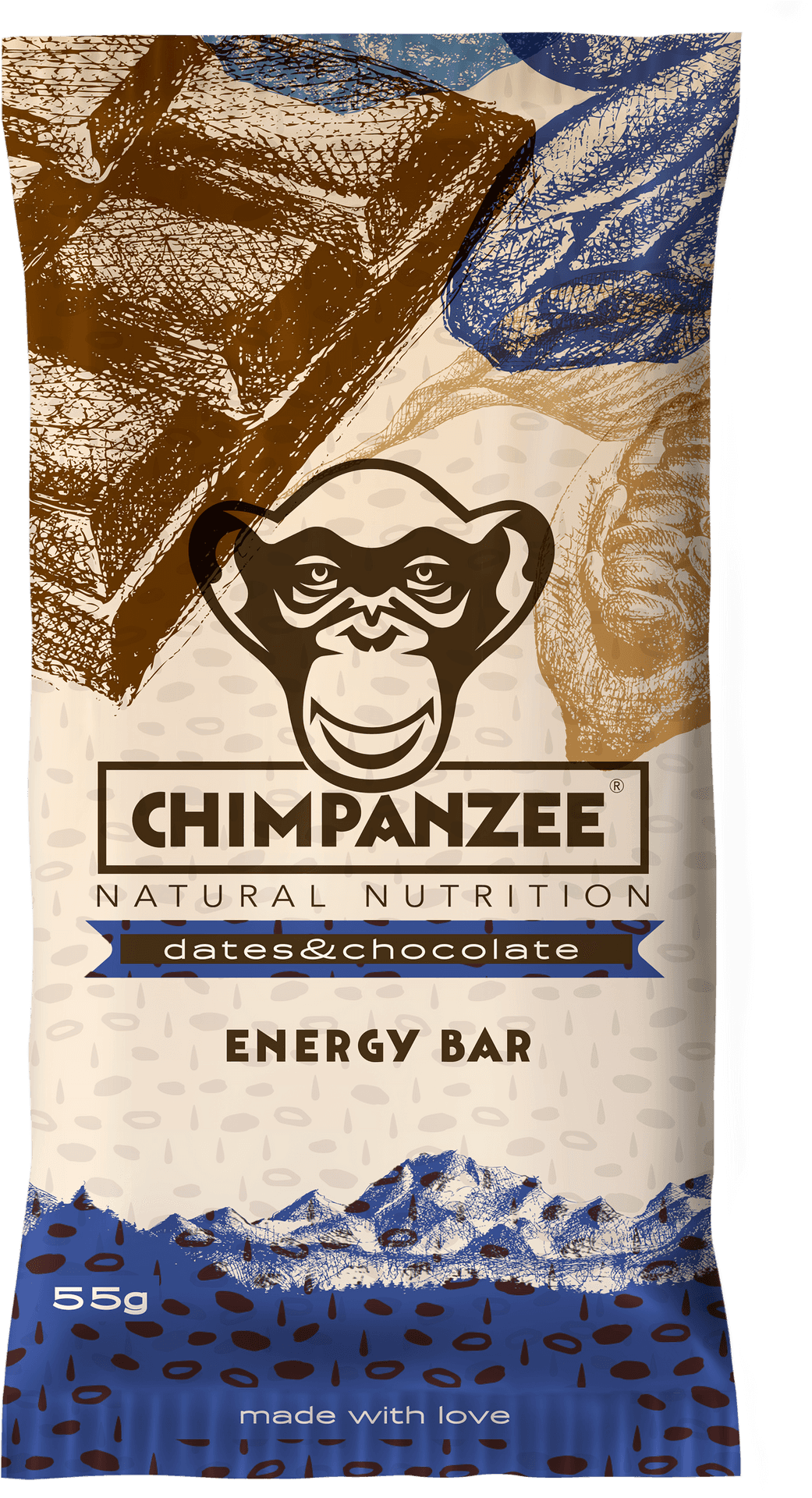 Chimpanzee Energy Bar Dates Chocolate55g Packaging PNG