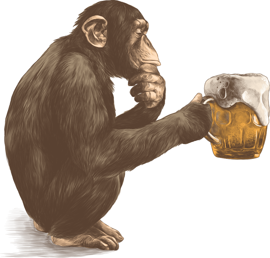 Chimpanzee Enjoying Beer Illustration PNG