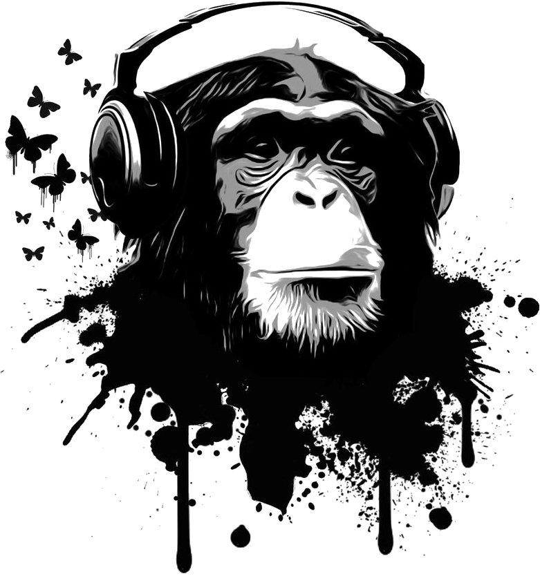 Chimpanzee Headphones Art PNG
