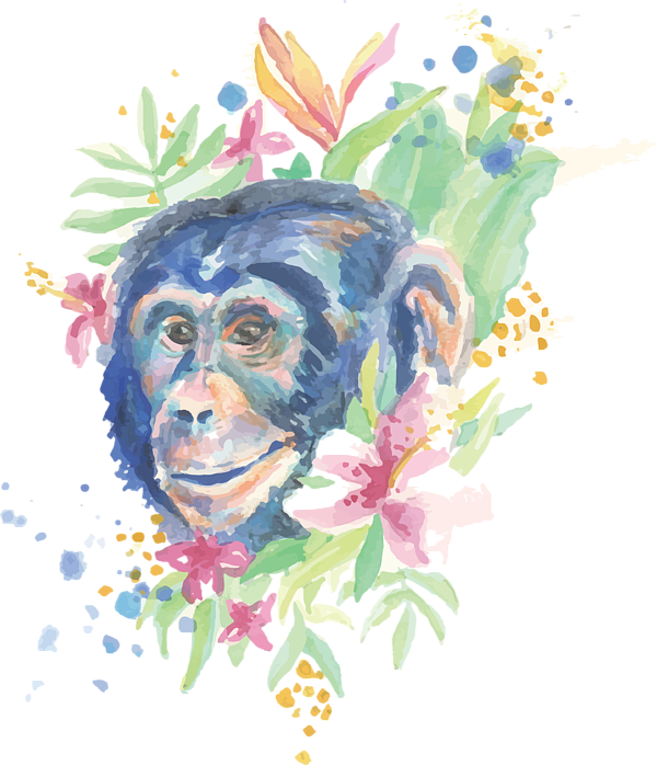 Chimpanzee Portrait Floral Artwork PNG