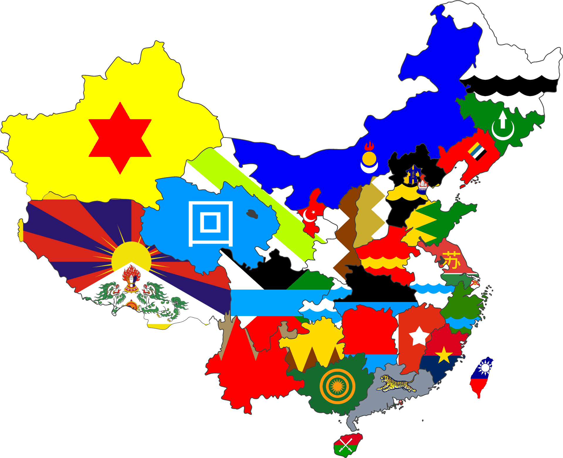 China Mapwith Flags Representation PNG