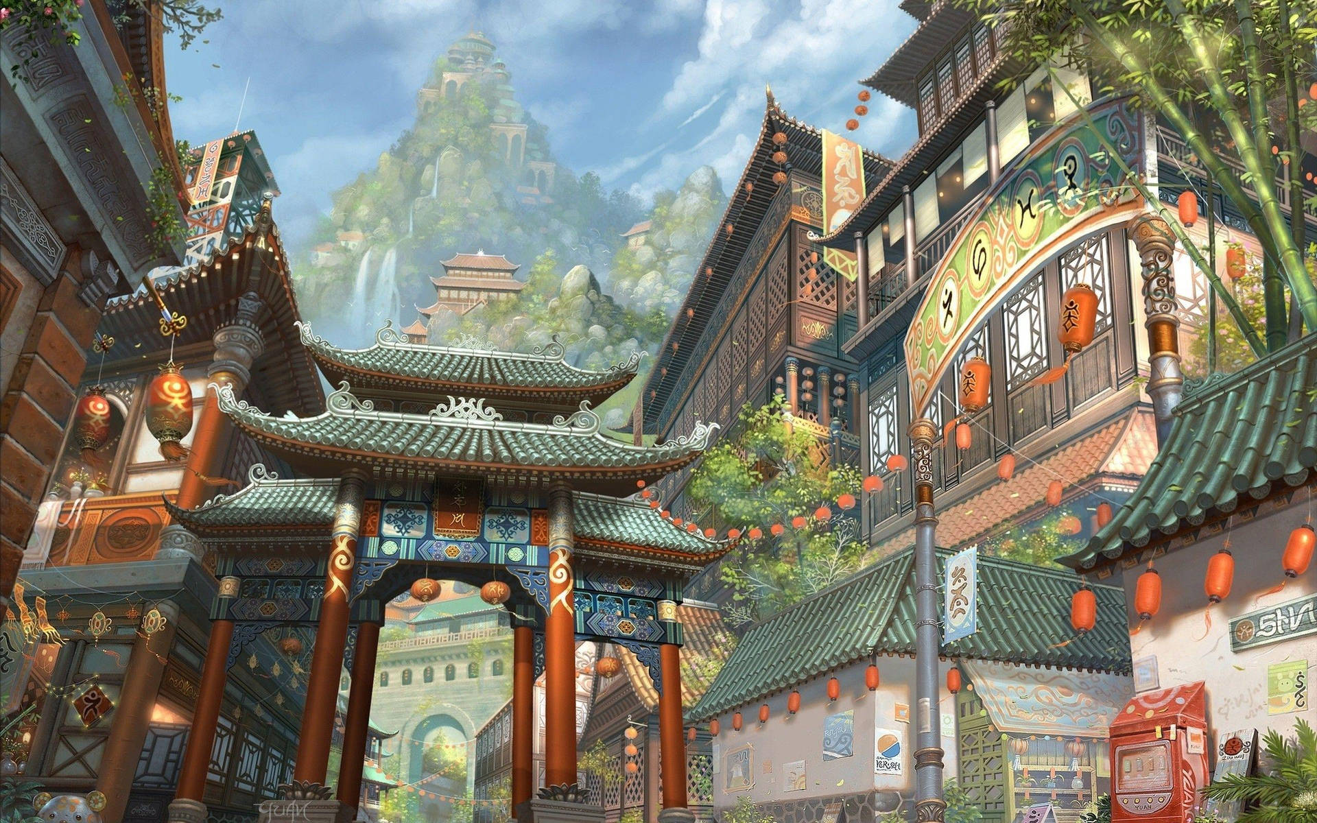 Chinatown gamle huse: Inspirer dig selv med design fra de gamle kinesiske haver. Wallpaper