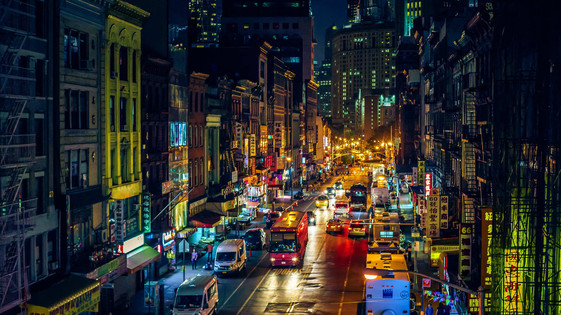 Paesaggio Urbano Di Chinatown Di Notte Sfondo