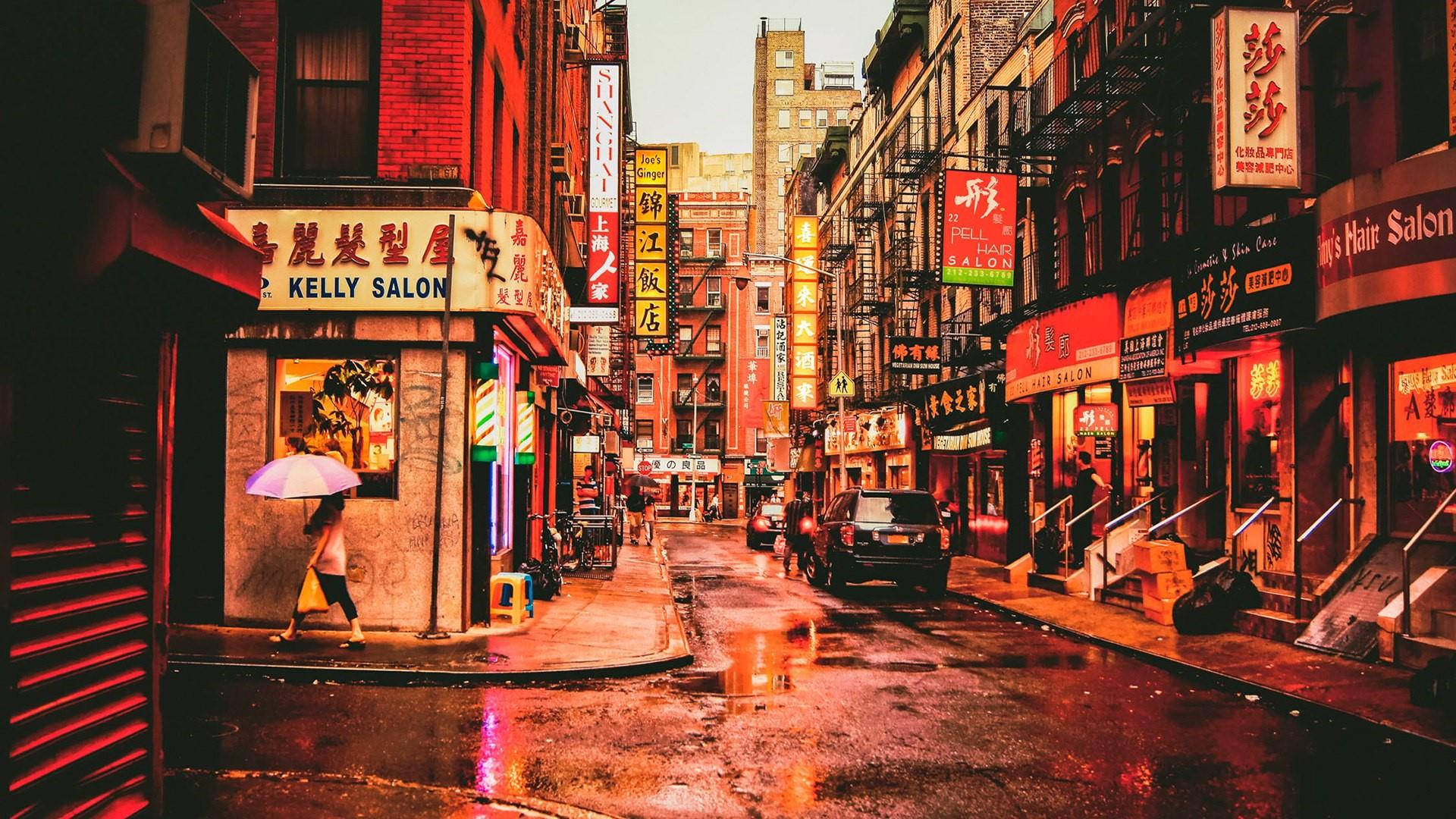 Chinatown Sidewalk Photography Wallpaper