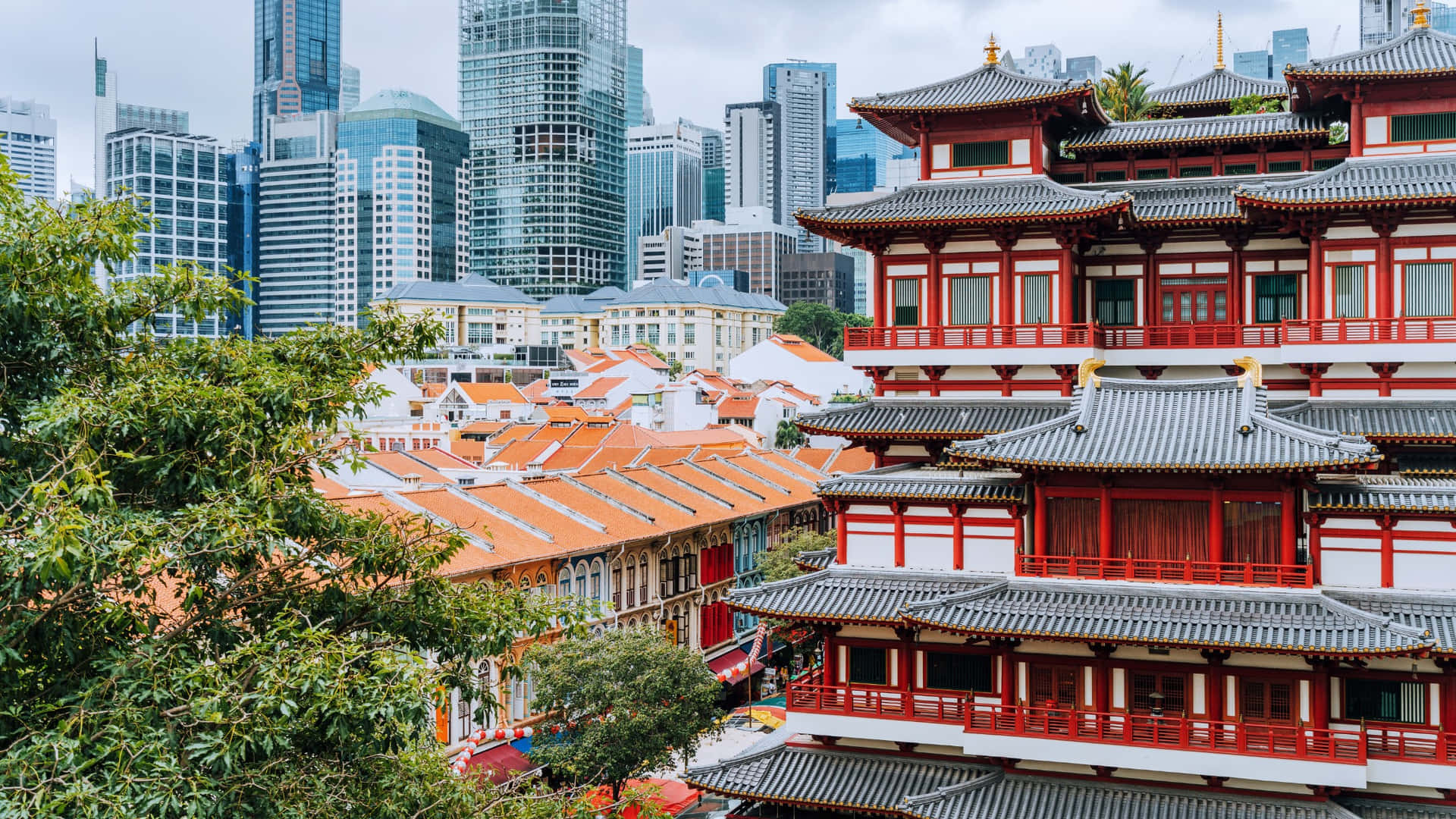 Chinatown Singapore Contrast Architecture Wallpaper