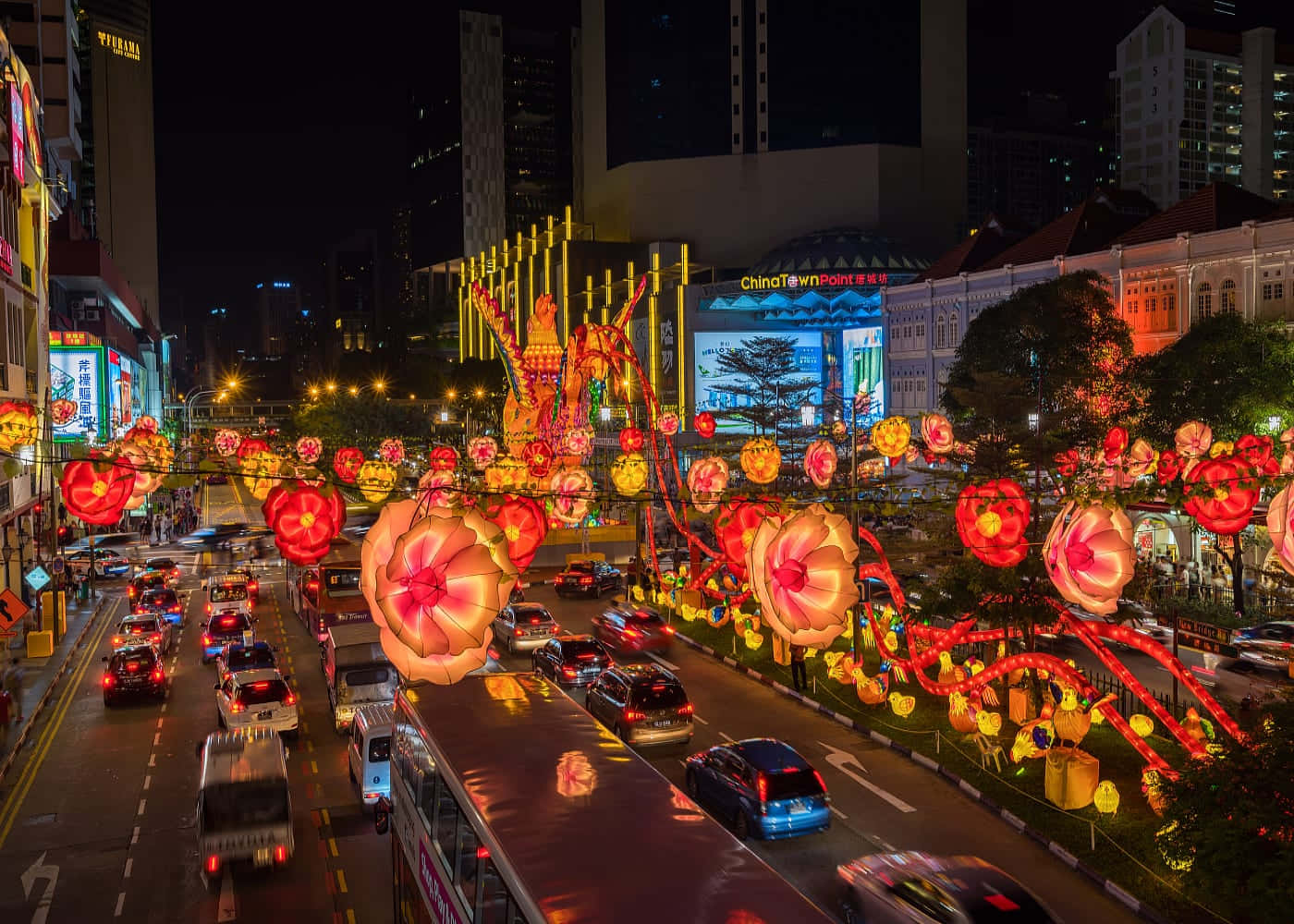Chinatown Singapore Festival Lights Wallpaper