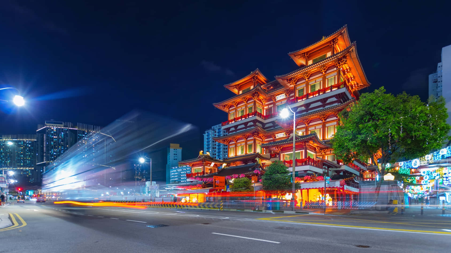 Chinatown Singapore Night Scene Wallpaper