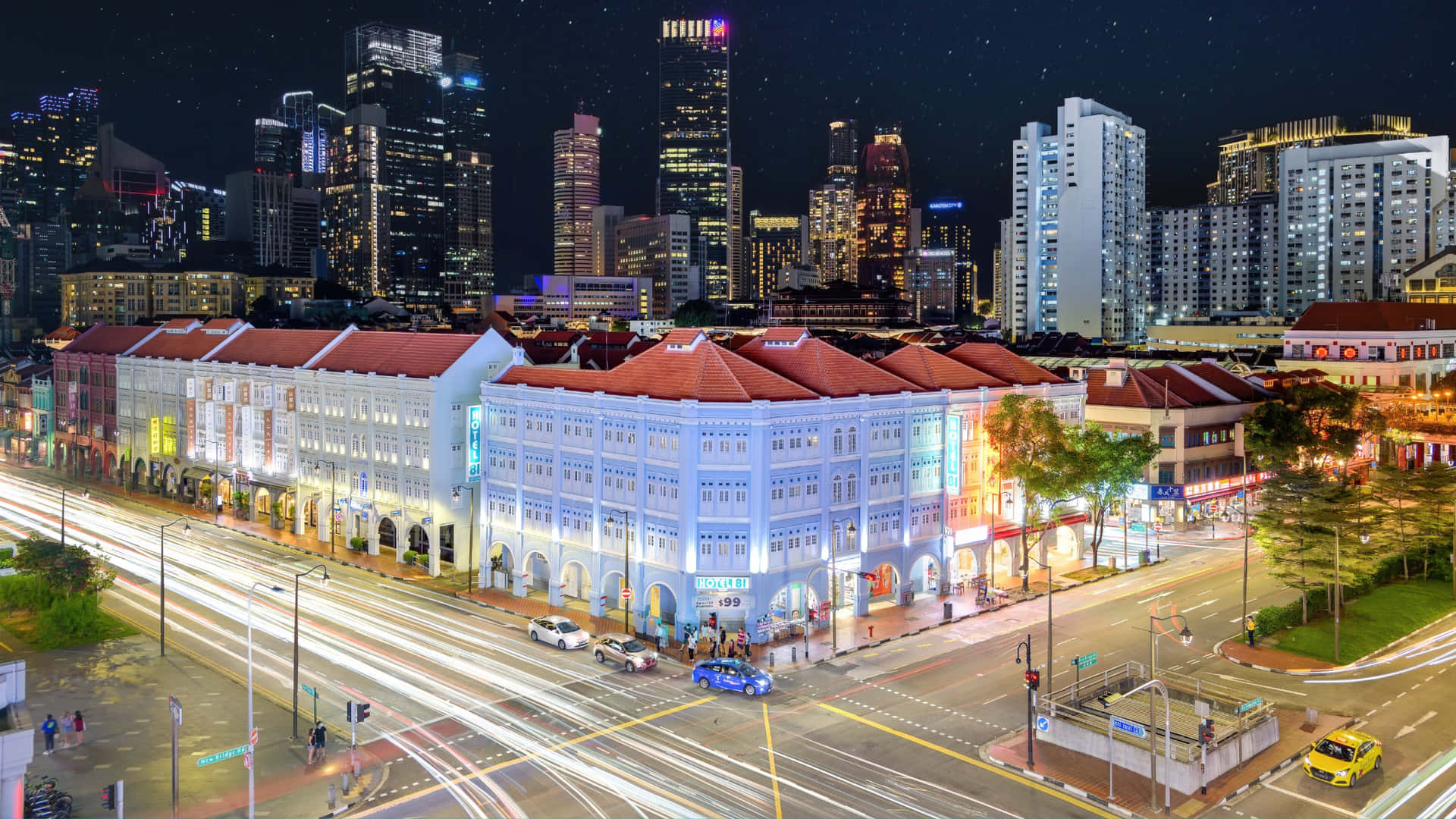 Chinatown Singapore Nighttime Cityscape Wallpaper