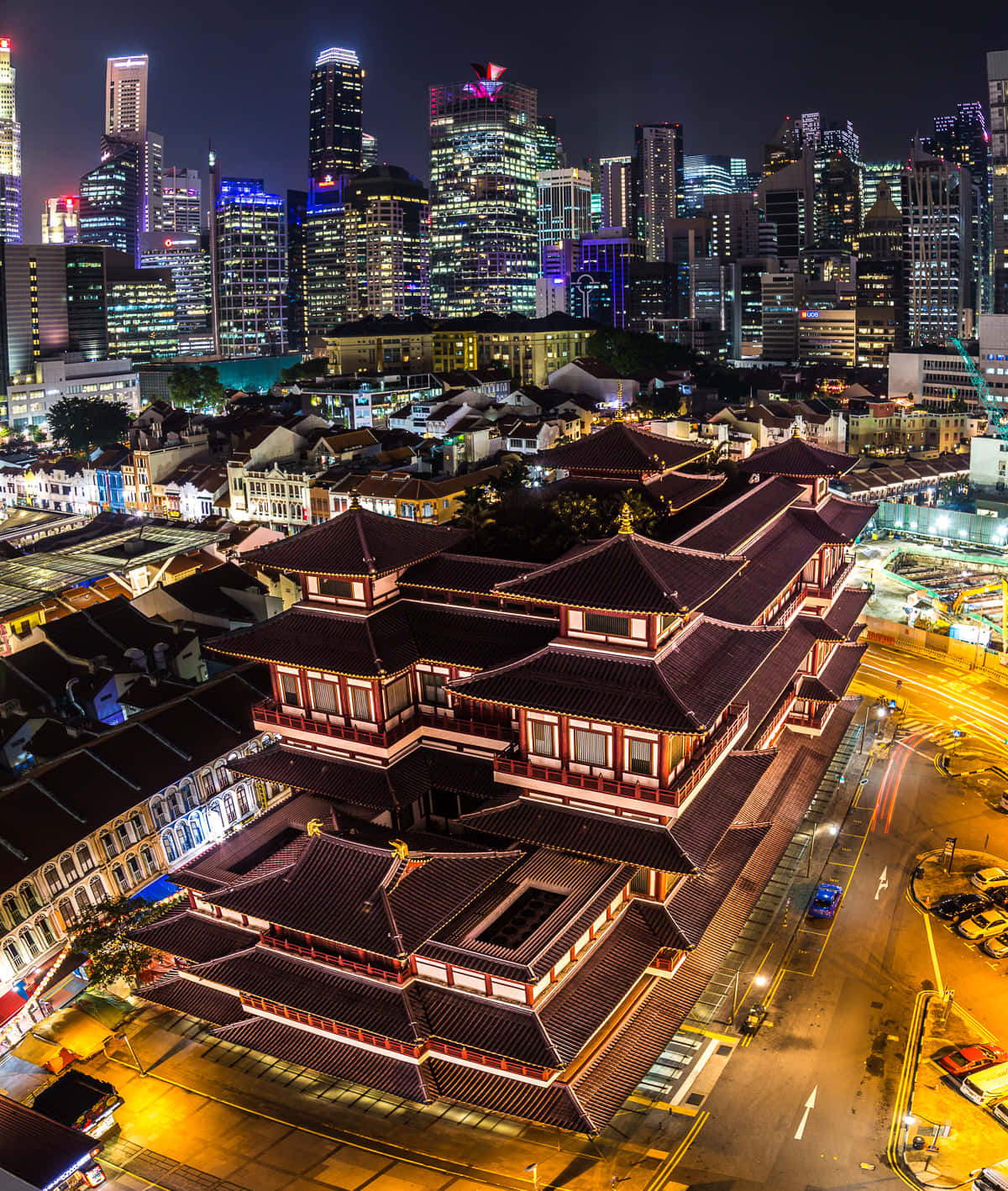 Chinatown Singapore Nighttime Skyline Wallpaper