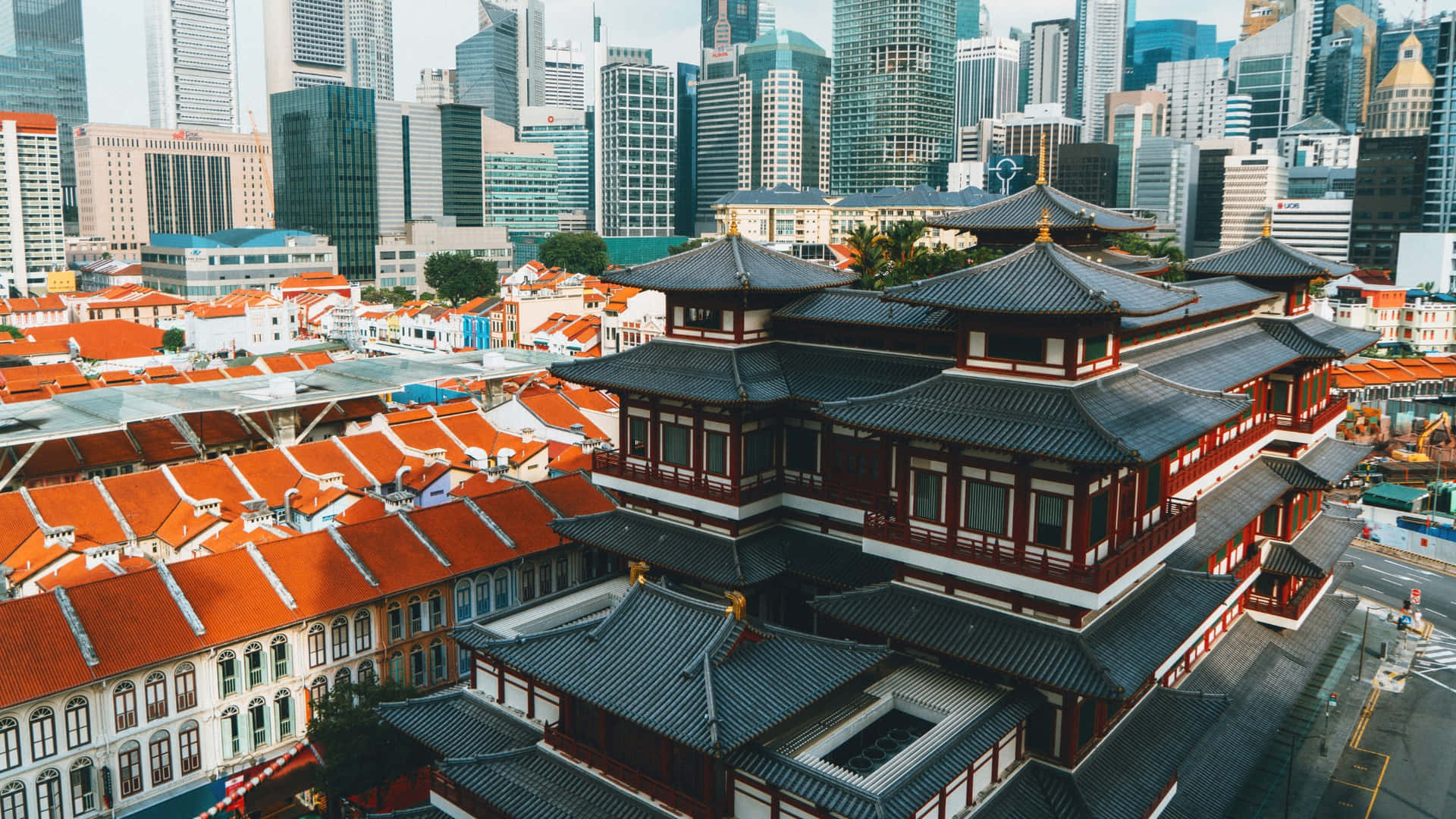 Chinatown Singapore Traditional Architecture Modern Skyline Wallpaper