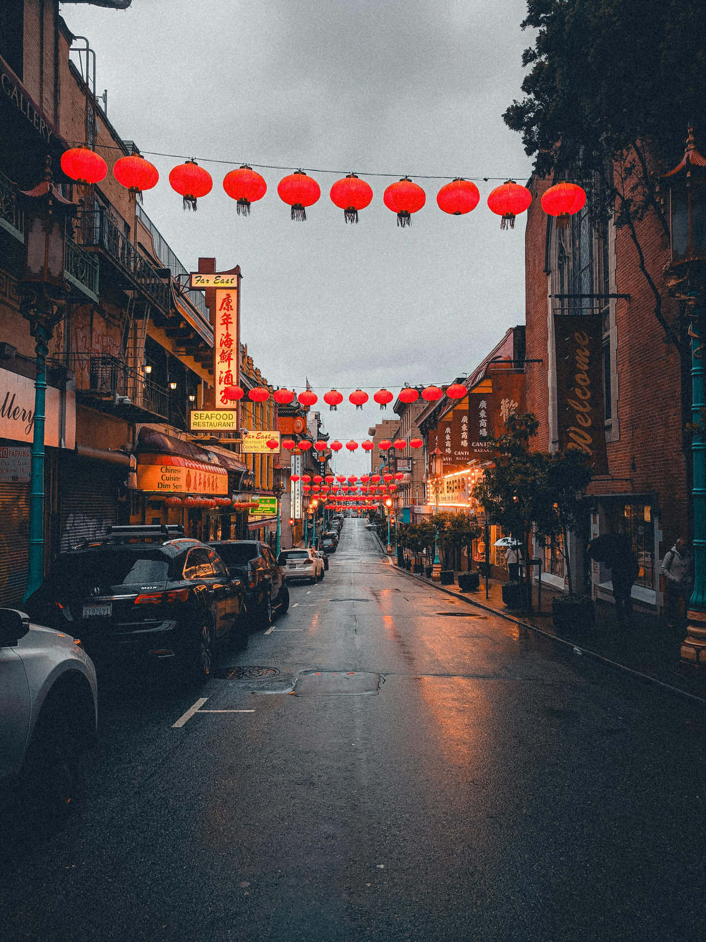 Chinatown Street Red Lanterns Wallpaper