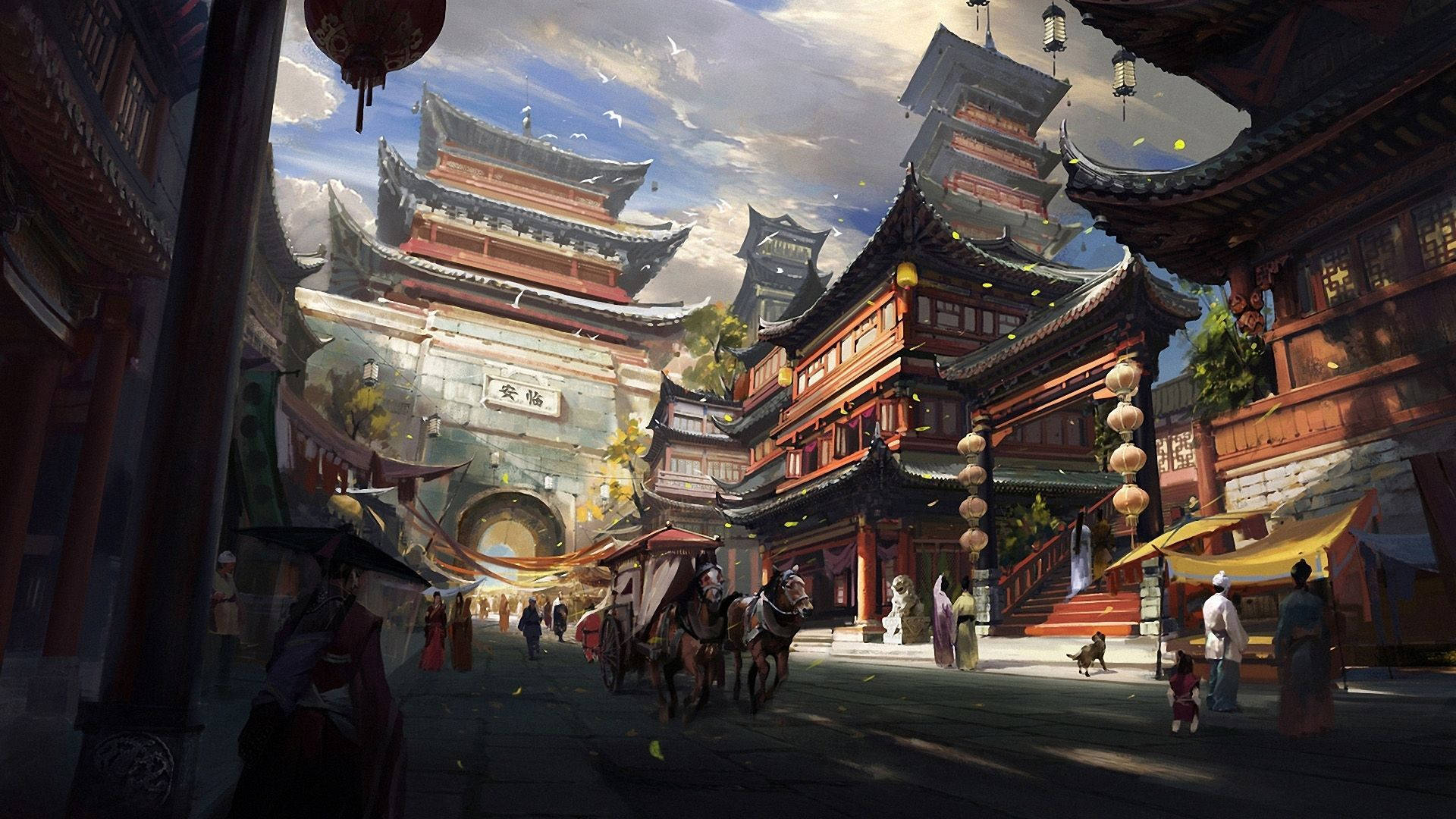 Chinatown Temple Artwork Wallpaper