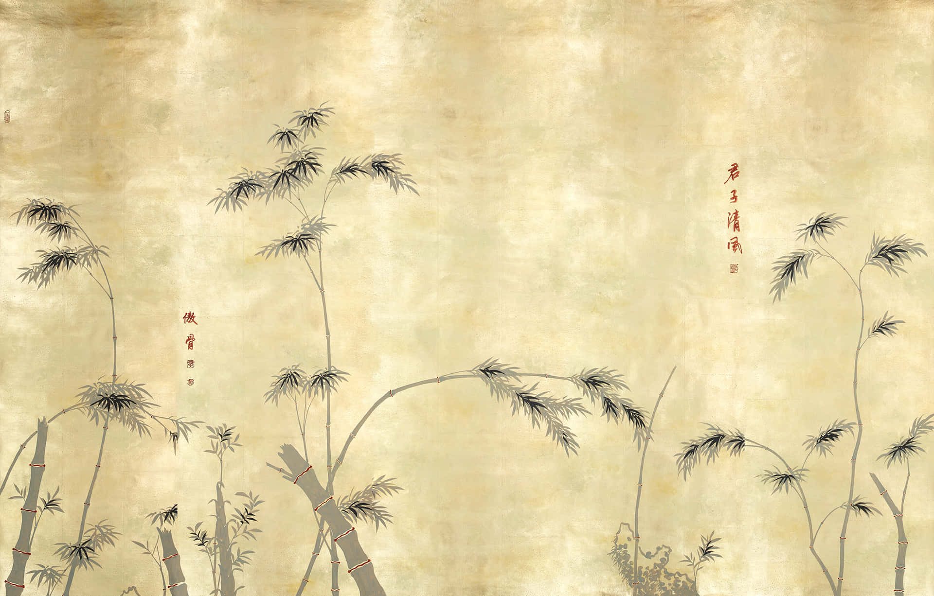 Et maleri af bambus og græs svæver i vinden Wallpaper