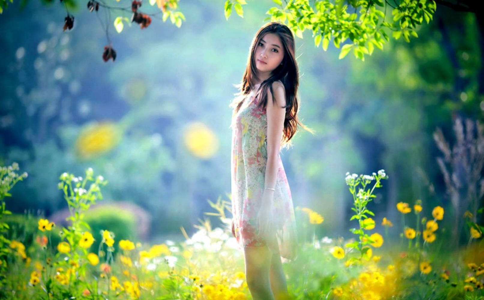 Chinese Girl In Forest Background