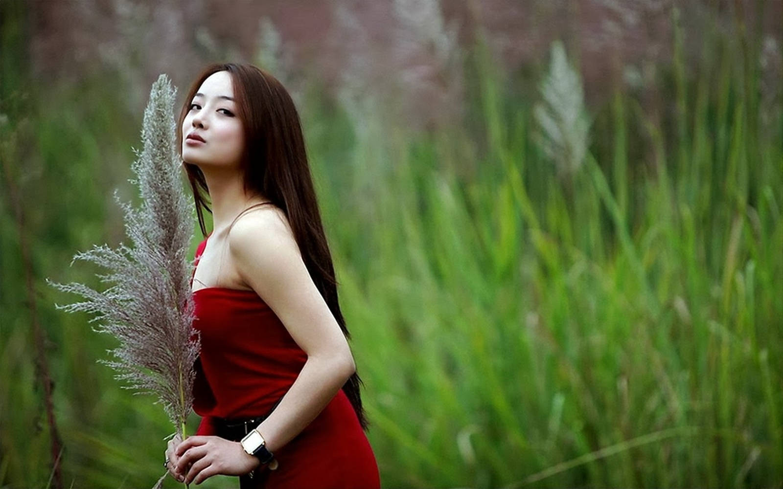 Chinese Girl Red Dress Background