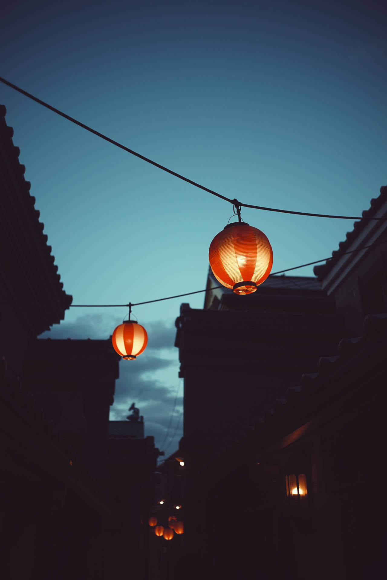 Kinesiske Lanterner Om Natten Wallpaper