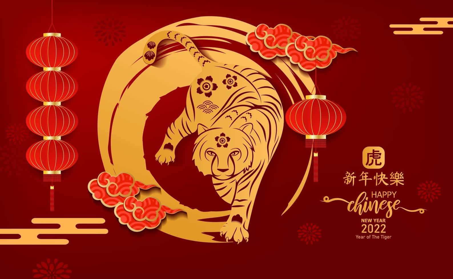 Fejren Glædelig Kinesisk Nytår 2022 Med En Flot Computer- Eller Mobilbaggrund.