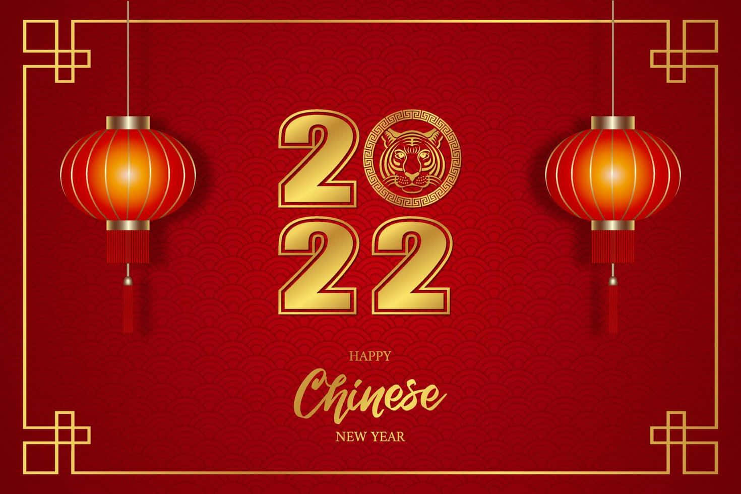 Kinesisknytår 2020 Med Gyldne Lanterner Og Rød Baggrund