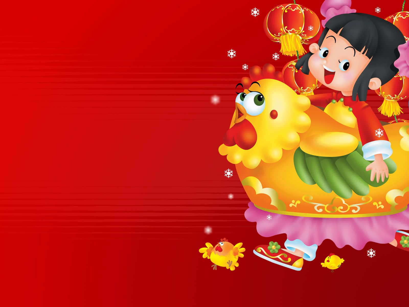 Añonuevo Chino 2022 Chica Montando Un Pollo. Fondo de pantalla